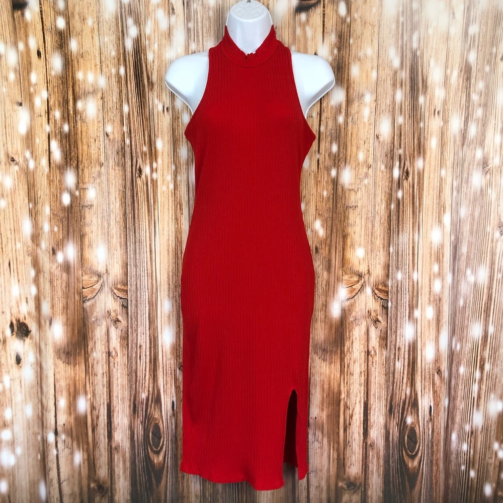 Heart & Hips Red Ribbed Sleeveless Dress